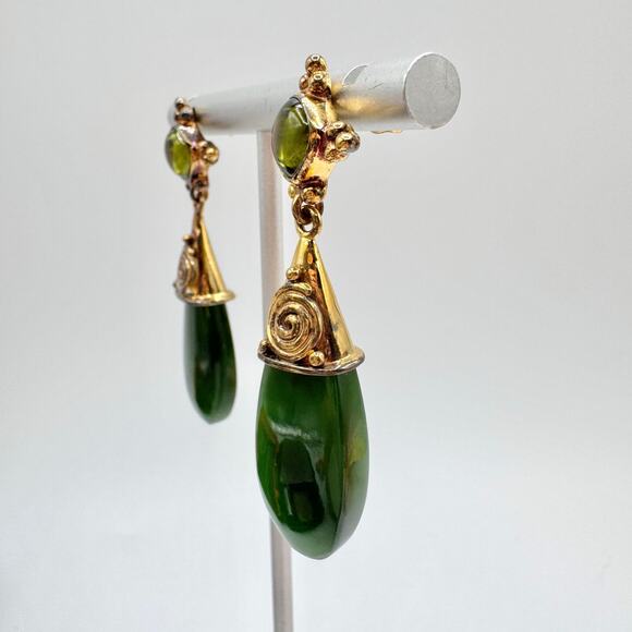 Sajen Jade Vermeil Gold Over 925 Sterling Silver Etruscan Style Drop Earrings - Picture 3 of 14